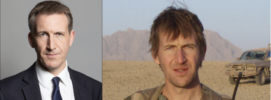 Dan Jarvis MBE (left - official parliament photo, right - serving in Afghanistan)